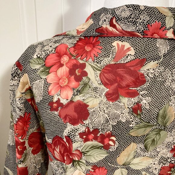 BEECHERS BROOK Vintage red black cream floral lace print blouse ~ SMALL MEDIUM - Picture 13 of 14